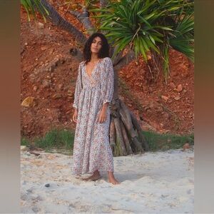 Daughters of India Binita Apricot Floral Print cotton Maxi Dress Size XL